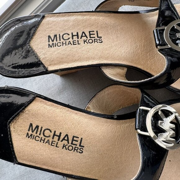 MIchael Michael Kors Palm Beach Black Patent Wedge Thong Sandal size 7 - Picture 5 of 7